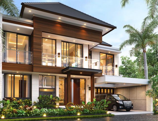 Desain Tampak Depan Tanpa Pagar Rumah Modern 2 Lantai Ibu Susan di Bandung