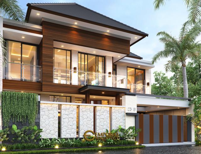 Desain Tampak Depan Dengan Pagar Rumah Modern 2 Lantai Ibu Susan di Bandung