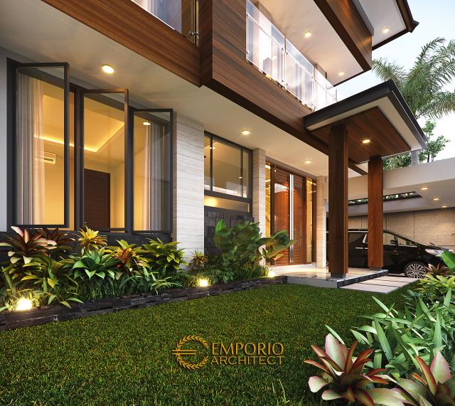 Desain Tampak Detail Depan Rumah Modern 2 Lantai Ibu Susan di Bandung