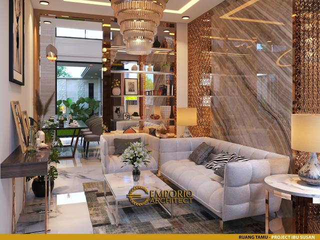 Desain Ruang Tamu Rumah Modern 2 Lantai Ibu Susan di Bandung