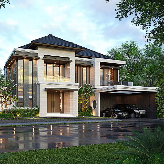 Desain Tampak Depan 2 Rumah Modern 2 Lantai Bapak NM di Denpasar, Bali