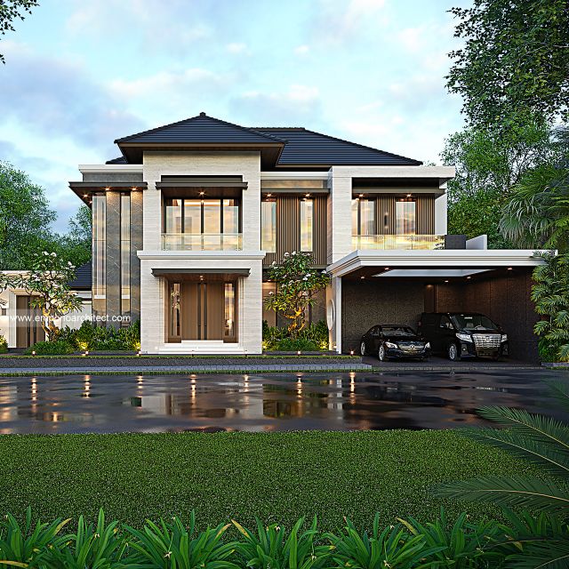 Desain Tampak Depan 3 Rumah Modern 2 Lantai Bapak NM di Denpasar, Bali