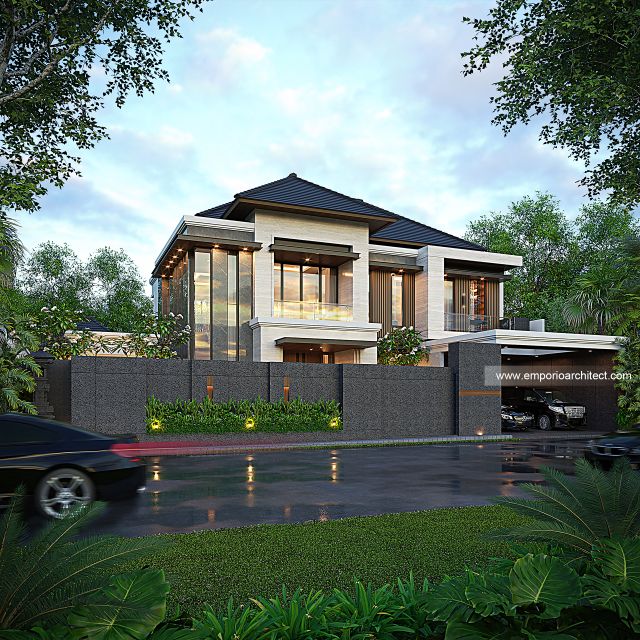 Desain Tampak Depan Dengan Pagar Rumah Modern 2 Lantai Bapak NM di Denpasar, Bali