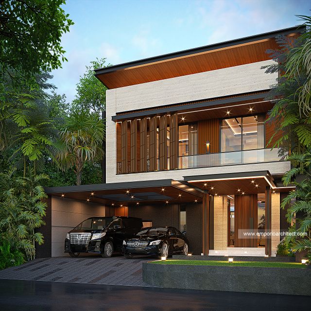 Desain Tampak Depan Rumah Modern 2 Lantai Bapak GNW di Kediri, Jawa Timur