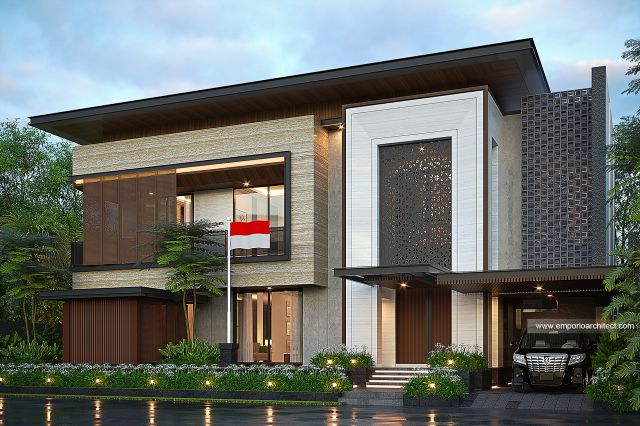 Desain Tampak Depan 2 Rumah Modern 2 Lantai Ibu YN di Depok