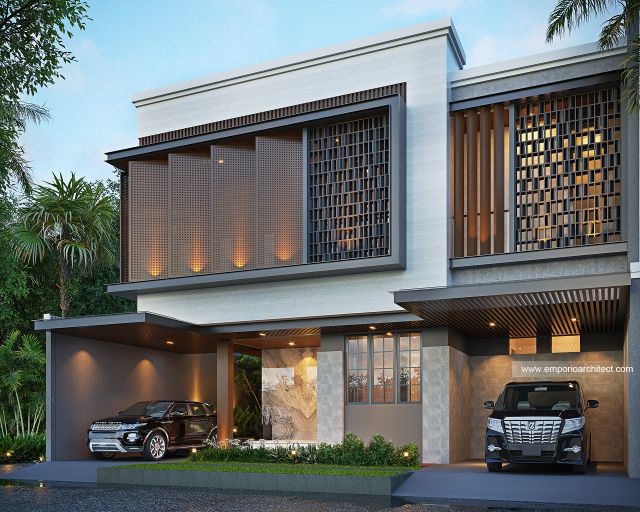 Desain Tampak Depan Rumah Modern 2 Lantai Ibu SLN di Cengkareng, Jakarta Barat