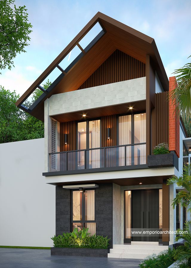 Desain Tampak Depan 2 Rumah Modern 2 Lantai Ibu E di Jembrana, Bali