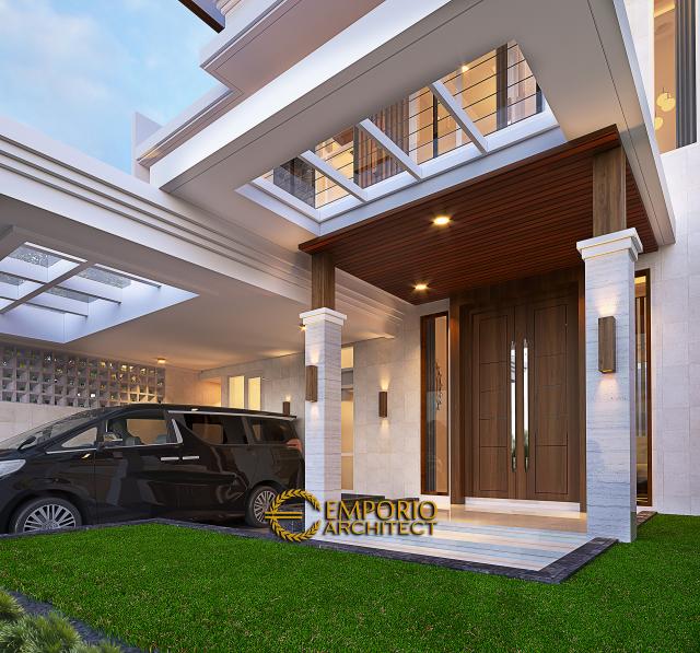 Desain Tampak Detail Depan 2 Rumah Modern 2 Lantai Bapak ATN di Bekasi, Jawa Barat