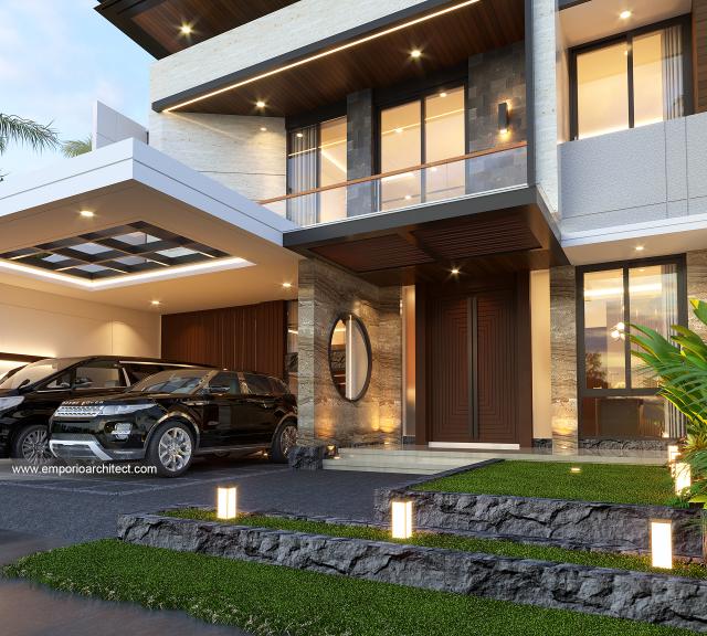 Desain Tampak Detail Depan Rumah Modern 2 Lantai Mr. AA di Bandung, Jawa Barat