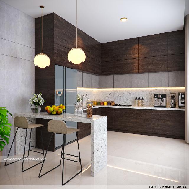 Desain Dapur Rumah Modern 2 Lantai Mr. AA di Bandung, Jawa Barat