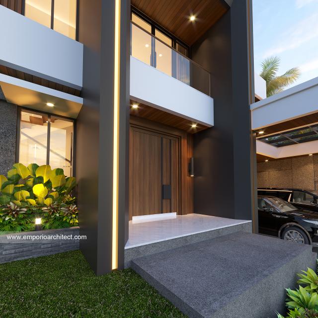 Desain Tampak Detail Depan Rumah Modern 2 Lantai Ibu Rita di Badung, Bali