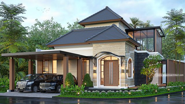 Desain Tampak Hook Rumah Modern 2 Lantai Ibu SHT di Tangerang