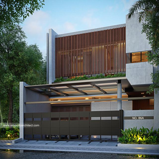 Desain Tampak Depan Dengan Pagar Rumah Modern 2 Lantai Bapak ERC di Jawa Barat