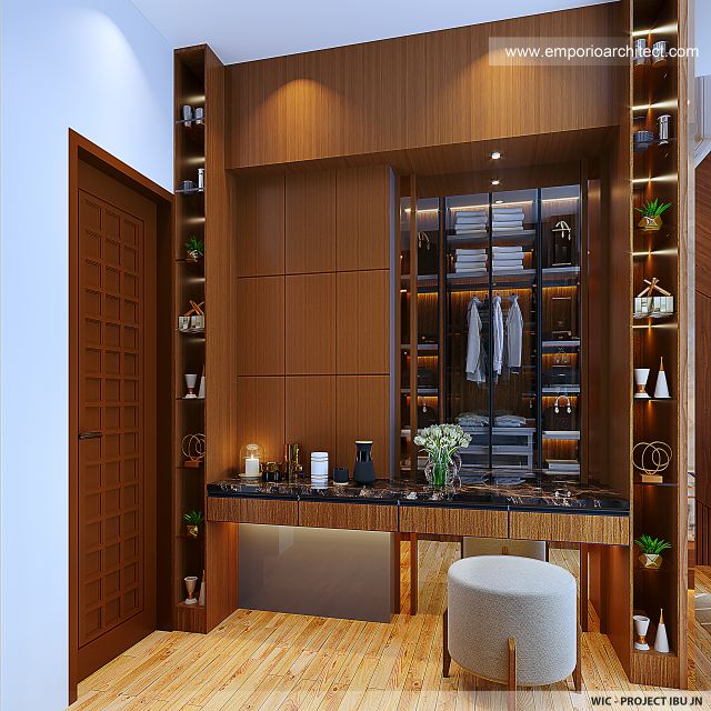 Desain Walk In Closet Rumah Modern 2 Lantai Ibu JN di Jakarta