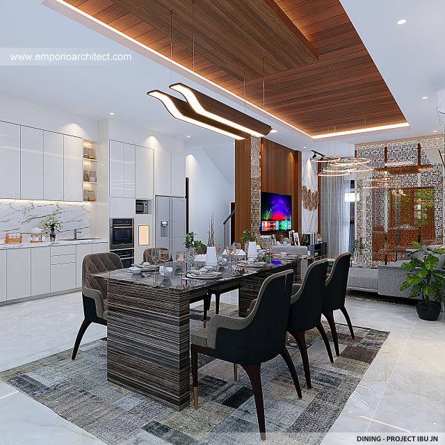 Desain Ruang Makan Rumah Modern 2 Lantai Ibu JN di Jakarta