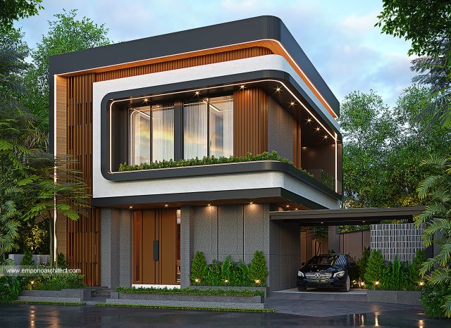 Desain Tampak Depan Rumah Modern 2 Lantai Ibu dr. S di Bandung