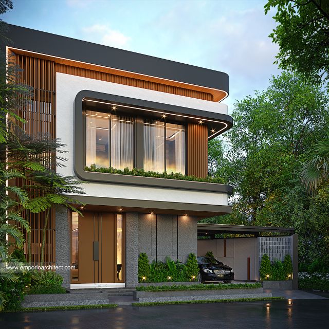 Desain Tampak Depan 2 Rumah Modern 2 Lantai Ibu dr. S di Bandung