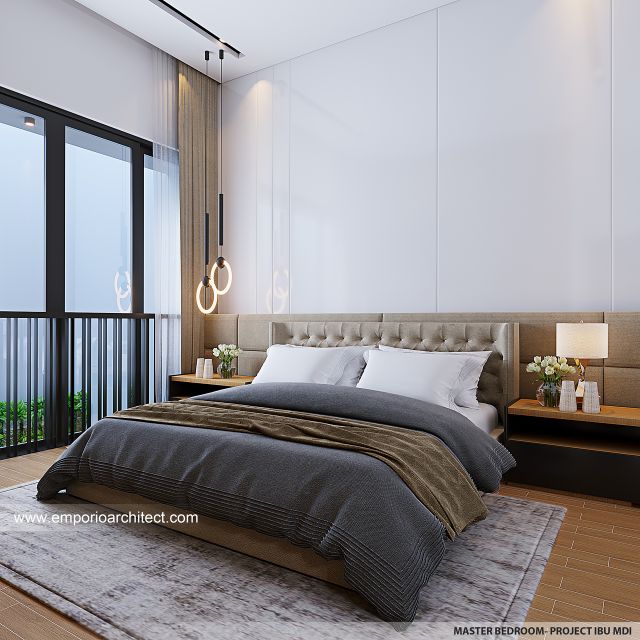 Desain Kamar Tidur Utama Rumah Wisma Investindo Modern 2 Lantai Ibu MDI di Jakarta