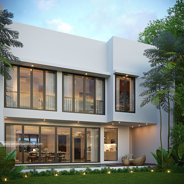 Desain Tampak Belakang Rumah Wisma Investindo Modern 2 Lantai Ibu MDI di Jakarta