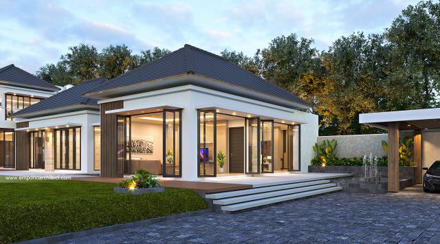 Desain Tampak Depan Bungalow Rumah Modern 2 Lantai Bapak Ngadiono II di Serang, Banten