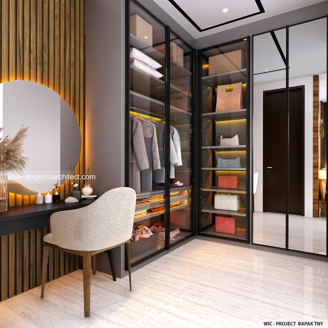 Desain Walk In Closet Rumah Modern 2 Lantai Bapak TNY di Bekasi