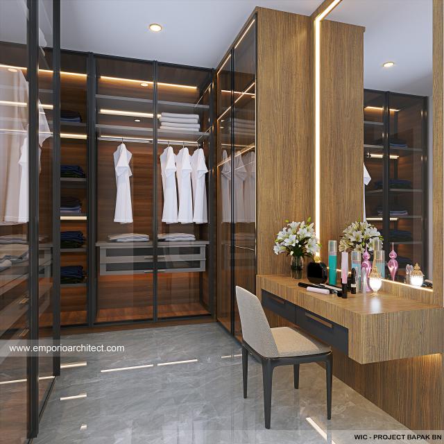 Desain Walk In Closet Rumah Modern 2 Lantai Bapak BN di Balikpapan