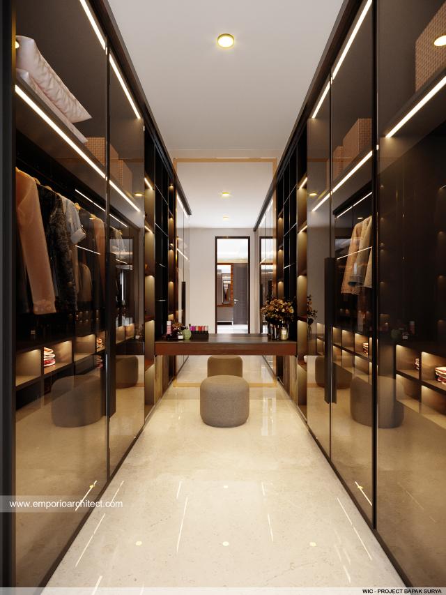 Desain Walk In Closet Rumah Modern 2 Lantai Bapak Surya di Denpasar, Bali