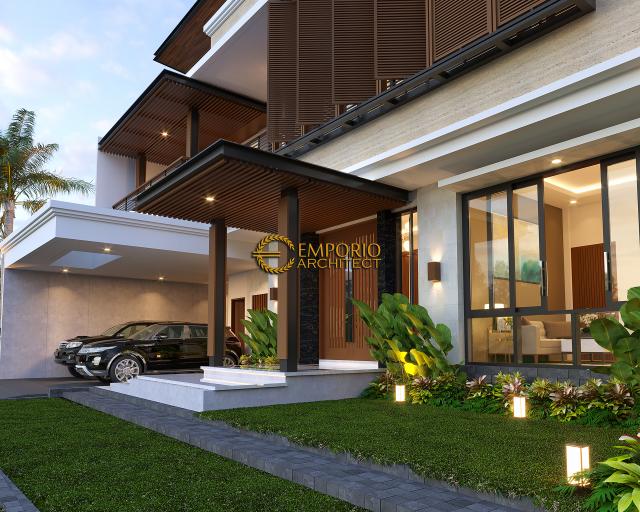 Desain Tampak Detail Depan Rumah Modern 2 Lantai Ibu IVN di Yogyakarta