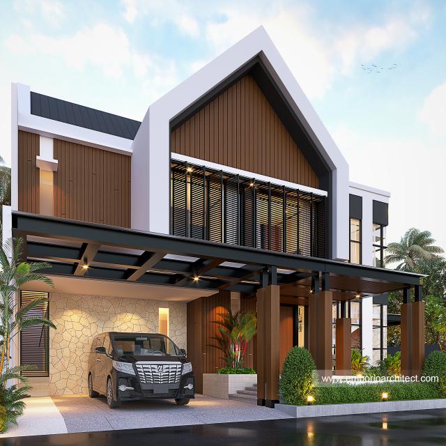 Desain Tampak Depan Rumah Modern 2 Lantai Bapak Adam di BSD, Tangerang Selatan, Banten