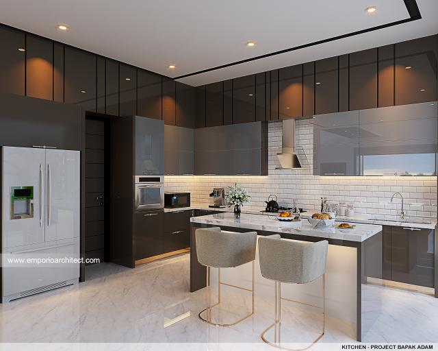 Desain Dapur Rumah Modern 2 Lantai Bapak Adam di BSD, Tangerang Selatan, Banten