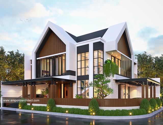 Desain Tampak Hook Dengan Pagar Rumah Modern 2 Lantai Bapak Adam di BSD, Tangerang Selatan, Banten