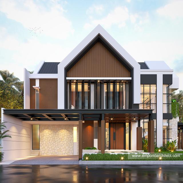 Desain Tampak Depan 2 Rumah Modern 2 Lantai Bapak Adam di BSD, Tangerang Selatan, Banten