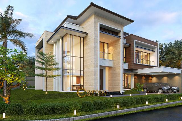 Desain Tampak Depan 2 Rumah Modern 2 Lantai Bapak SWT di Tangerang, Banten