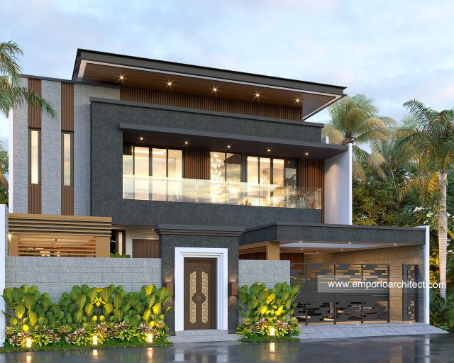 Desain Tampak Depan Dengan Pagar Rumah Modern 2 Lantai Bapak DVI di Bali