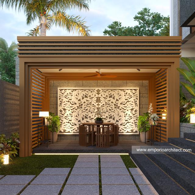 Desain Tampak Gazebo Depan Rumah Modern 2 Lantai Bapak DVI di Bali