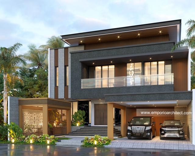 Desain Rumah Modern 2 Lantai Bapak DVI di Bali - Tampak Depan