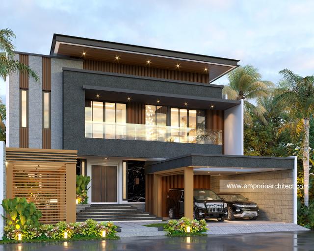 Desain Tampak Depan 2 Rumah Modern 2 Lantai Bapak DVI di Bali