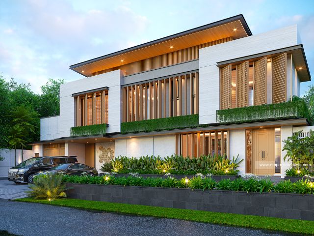 Desain Tampak Depan Rumah Modern 2 Lantai Bapak AZR di Bandung