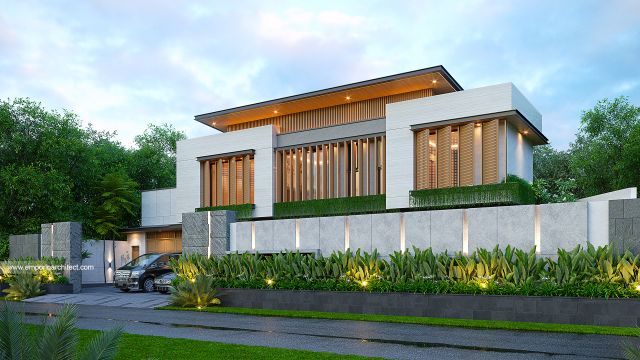 Desain Tampak Depan Dengan Pagar Rumah Modern 2 Lantai Bapak AZR di Bandung