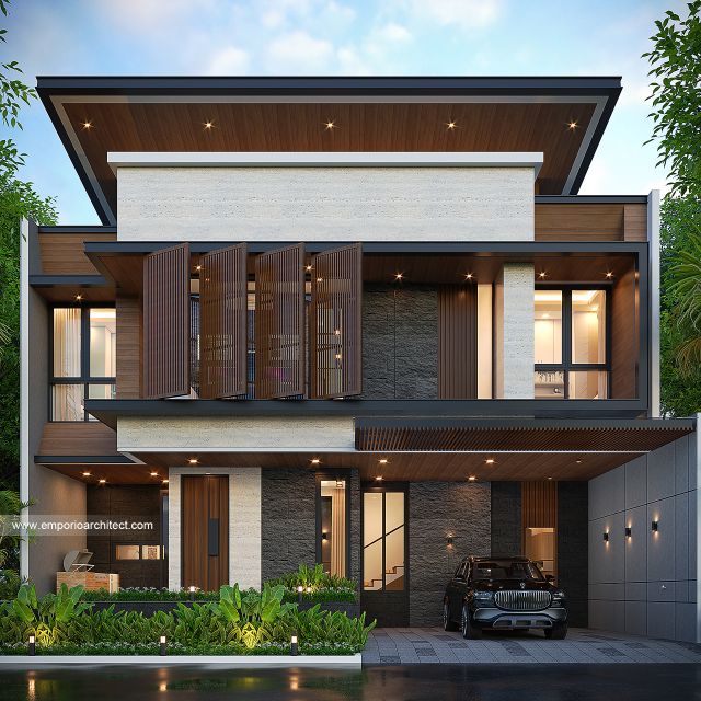 Desain Tampak Depan Rumah Modern 2 Lantai Ibu GST di Cinere, Depok