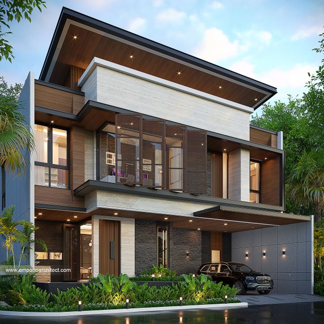 Desain Tampak Depan 3 Rumah Modern 2 Lantai Ibu GST di Cinere, Depok