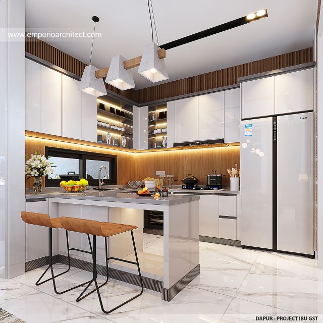 Desain Dapur Rumah Modern 2 Lantai Ibu GST di Cinere, Depok