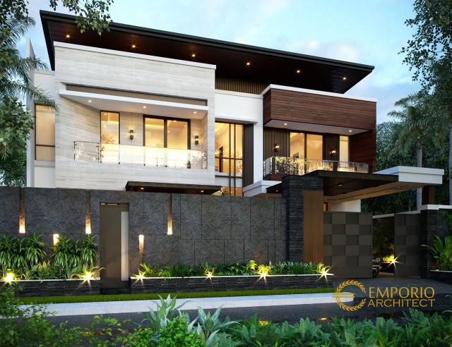 Desain Tampak Depan Dengan Pagar Rumah Modern 2 Lantai Bapak Erwin di Makassar