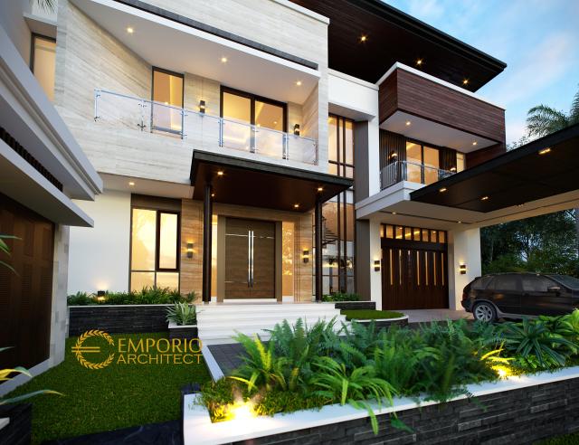 Desain Tampak Detail Depan Rumah Modern 2 Lantai Bapak Erwin di Makassar