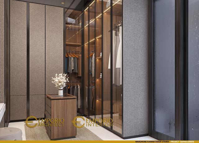 Desain Wardrobe Kamar Tidur Utama Rumah Modern 2 Lantai Bapak Erwin di Makassar