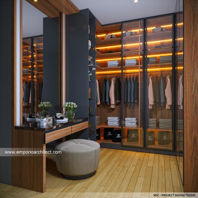 Desain Walk In Closet Rumah Modern 2 Lantai Bapak Tezar di Depok, Jawa Barat