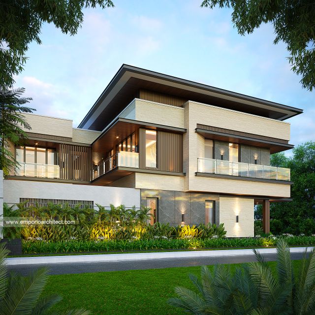 Desain Tampak Samping Rumah Modern 2 Lantai Bapak ARN di Palembang