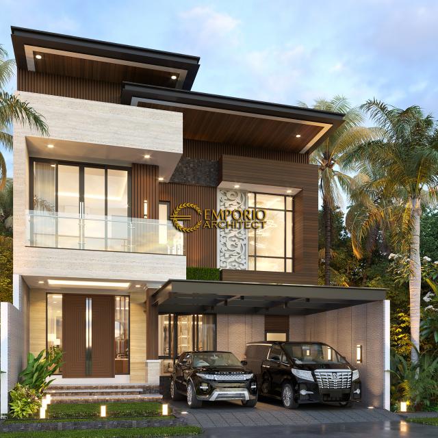 Desain Rumah Modern 2 Lantai Ibu Liana di Cirebon, Jawa Barat - Tampak Depan