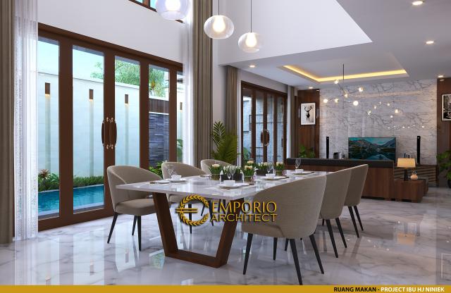 Desain Ruang Makan Rumah Modern 2 Lantai Ibu Hj. Niniek di Palembang, Sumatera Selatan