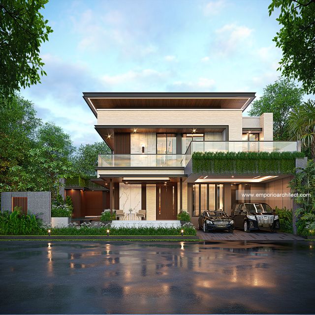 Desain Tampak Depan 2 Rumah Modern 2 Lantai Bapak DNL di Bekasi